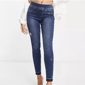 SPANX Jean-ish Leggings Skinny Jeans Distressed Released Raw Fray Hem Size Small